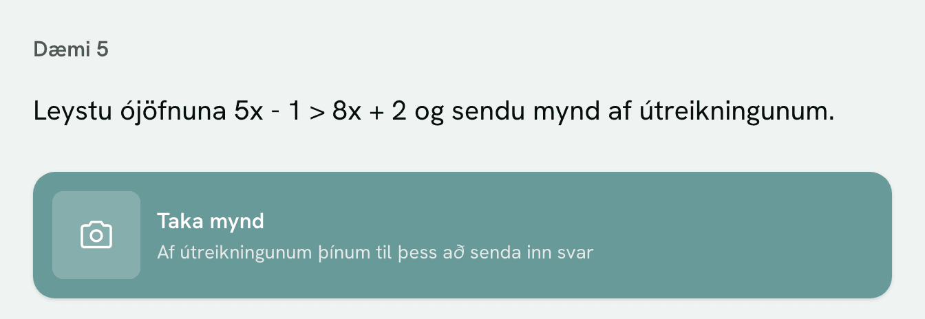 Nemandi opnar dæmið og sér einn takka: Taka mynd
