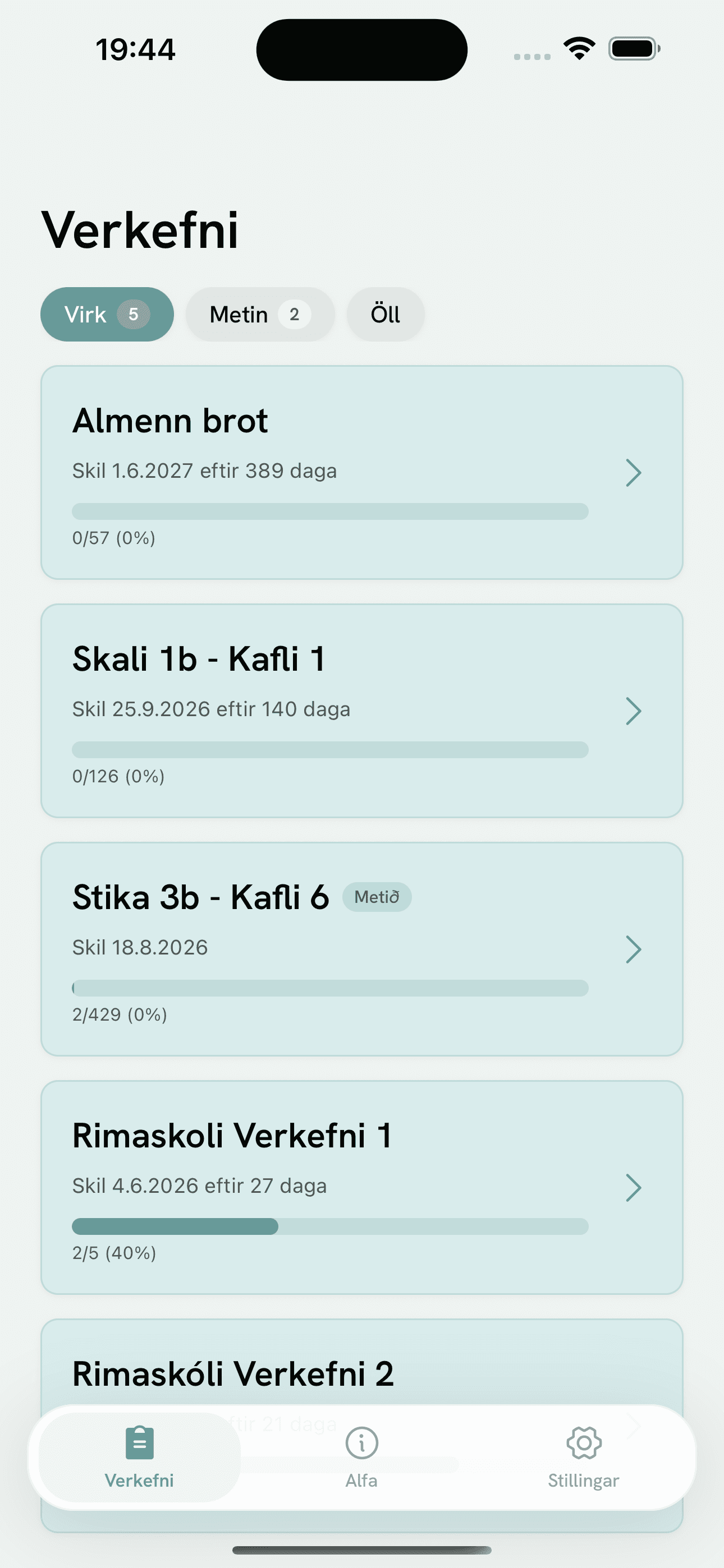 Student assignments list